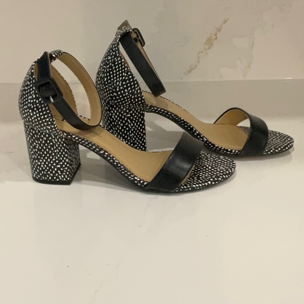 CL by Laundry Black and White Heels with Ankle Strap